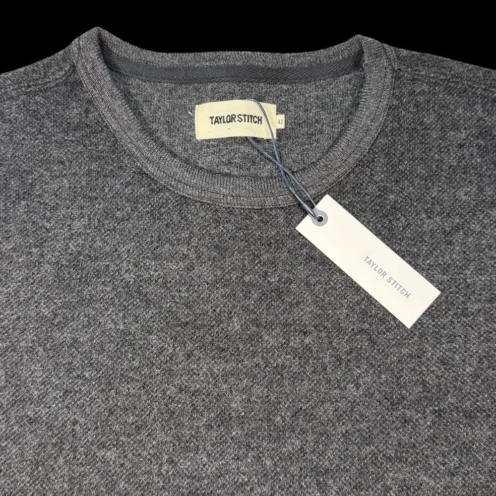 Taylor Stitch The Evans Crew in Charcoal Birdseye Wool 42 Large Preppy